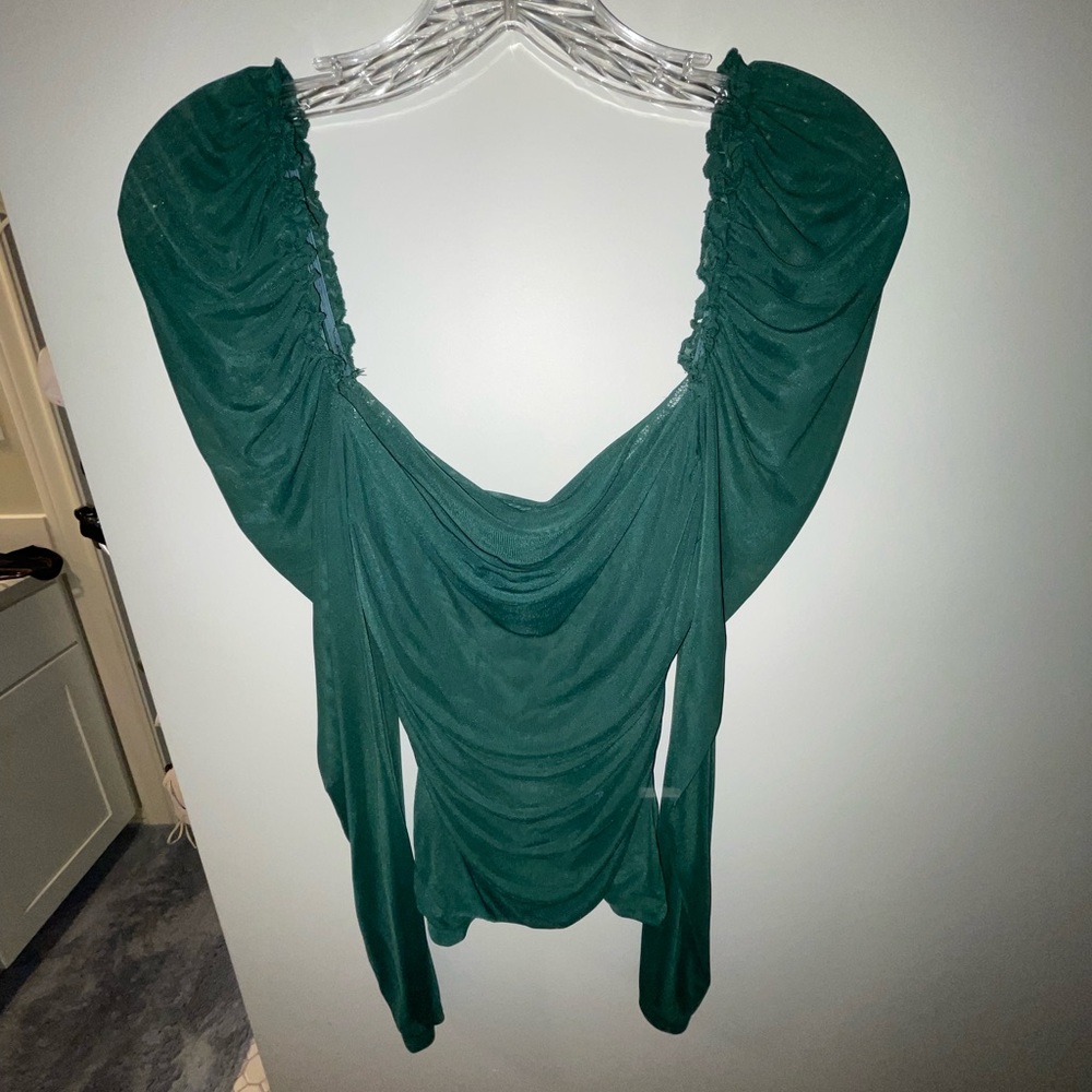 Green Chiffon Puff Shoulder Top